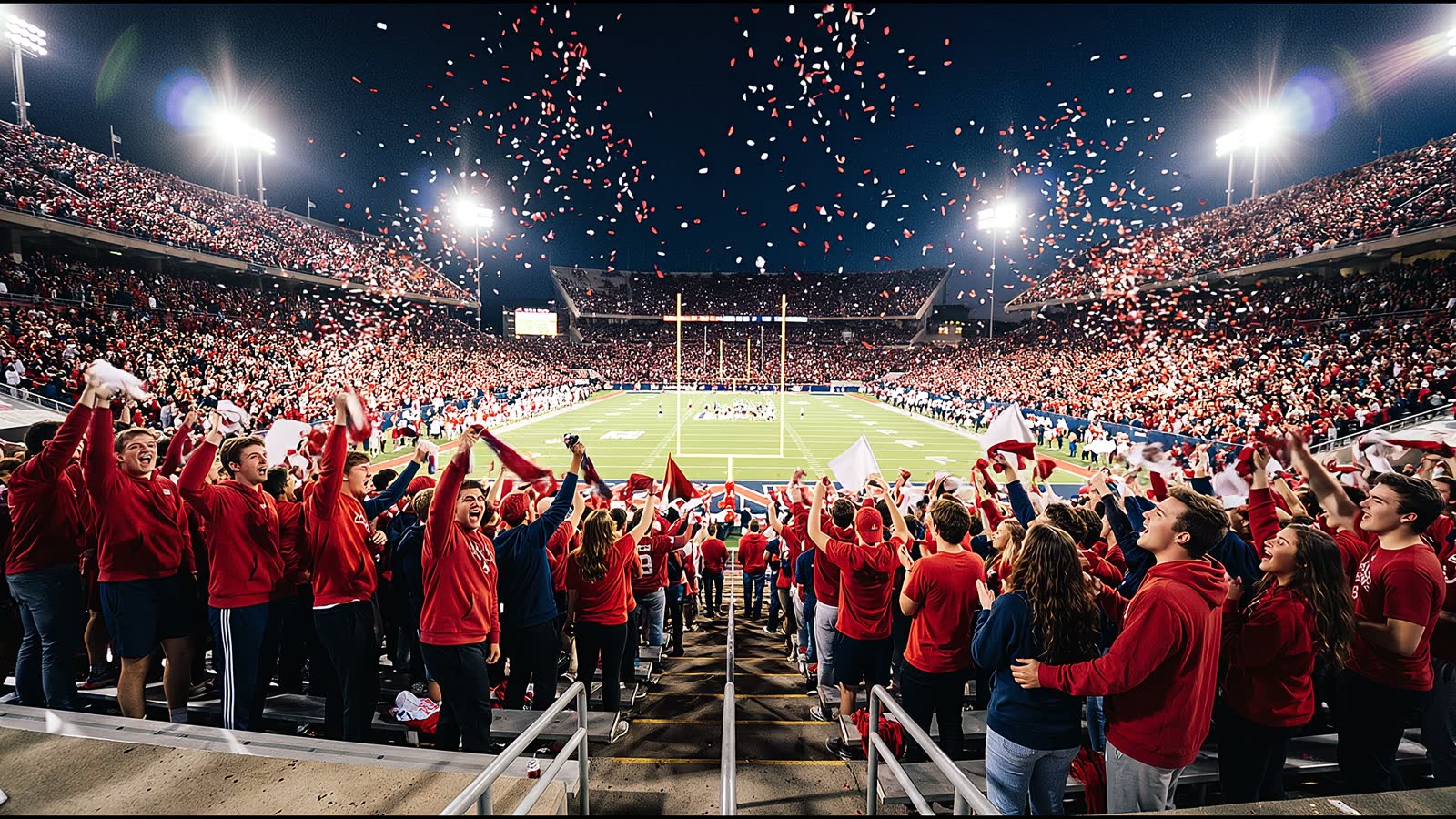 Student section at a night college football game